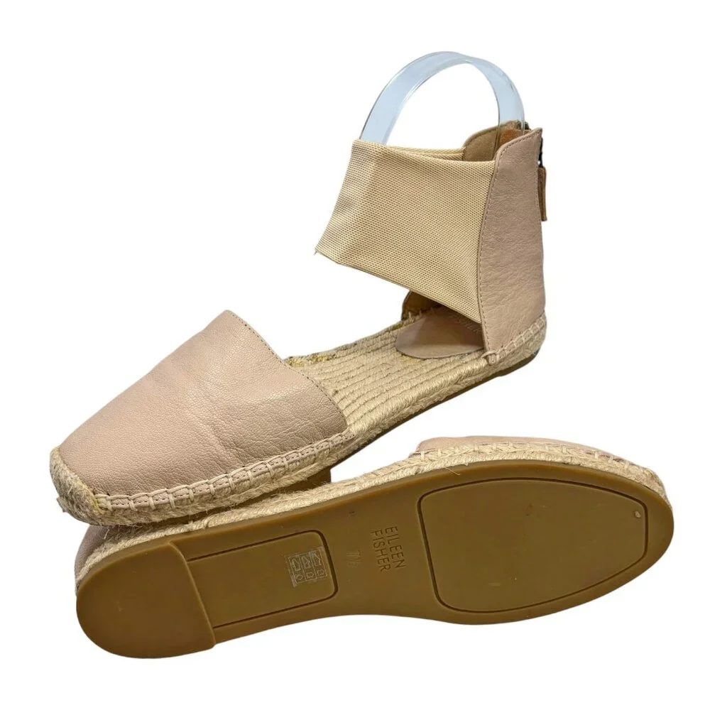 EILEEN FISHER Tan‎ Coy Leather Espadrille Skimmer Flats NWOB